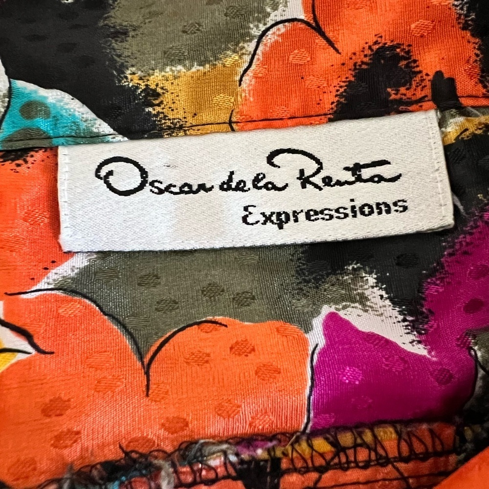 Oscar de la Renta Large/XL Vibrant Floral Vintage Blouse Grannycore Office Wear - Picture 9 of 10